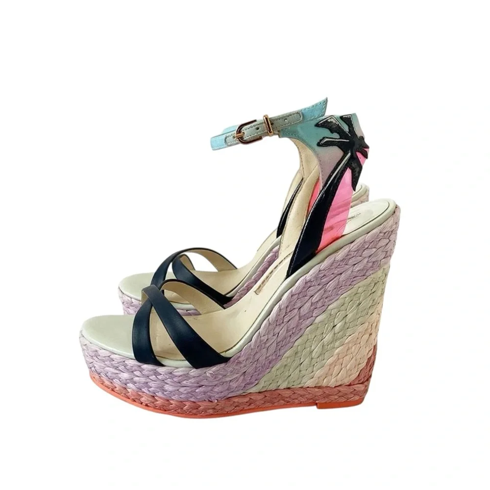 Sophia Webster Lucita MALIBU wedge sandals pastel multicolor size 40 espadrille